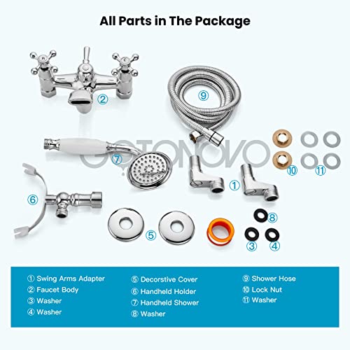 Vintage Wall Mount Clawfoot Tub Faucet 3-9Inch Adjustable Center Polished Chrome 2 Double Handle Shower Faucet System Telephone Shape #TOP6