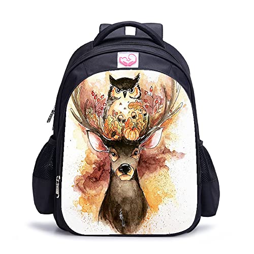 Sac à dos imprimé en 3D motif cerf et grand sac à dos décontracté 16"