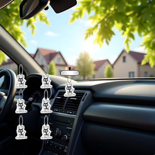 Image of 6 Pcs It's Fine I'm Fine Everything Is Fine Cat Car Air Fresheners, Funny Air Fresheners Long Lasting Cute Mirror Scented Hanging Car Decoration Ornaments Gift Interior Accessories for Men Women