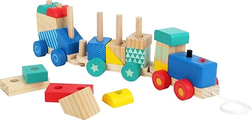 Miniatura 2 de Small Foot Juguetes de madera Tren de madera Pull Along y juego de clasificación de 33 piezas diseñado para niños mayores de 12 meses