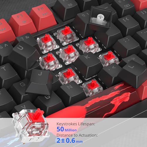 Image of 75% Mechanical Gaming Keyboard with Hot Swappable RGB Backlit Custom Knob, Gasket Mount USB Wired Keyboard, 82 Red Black Linear Red Switch Keys
