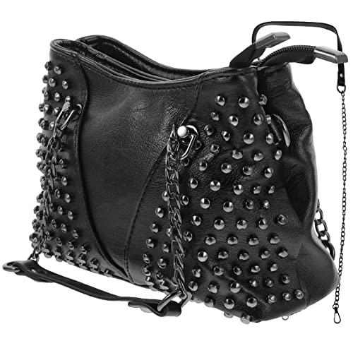 Black Pu Leather Rivet Chain Shoulder Bag for Women, Stylish Crossbody Messenger Bag with Studded Design, Ideal for Everyday Use