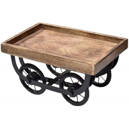 Rustic Wooden Serving Cart with Wheels