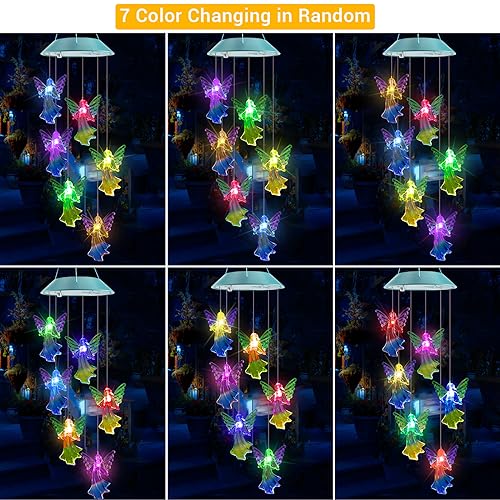 Image of Toodour Solar Wind Chimes, Color Changing Angel Wind Chimes, LED Decorative Mobile, Gifts for Mom Grandma, Waterproof Outdoor Decorative Lights for Garden, Patio, Yard, Window Outdoor Decor