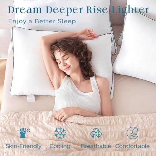 MUXHOMO Bed Pillows Standard Size Set of 4, Hotel Collection Sleeping Pillows Full Size Set of 4 for Side and Back Sleepers, Down Alternative Plump Filling, 20 x 26 Inches