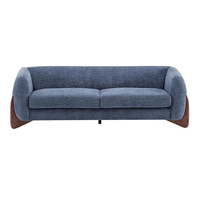 Image of Upholstered 3 Seater Sofa Three Seater Sofa with Wooden Legs for Living Room Hotels & Offices (Boucle Blue 3+1+1 Sofa Set)
