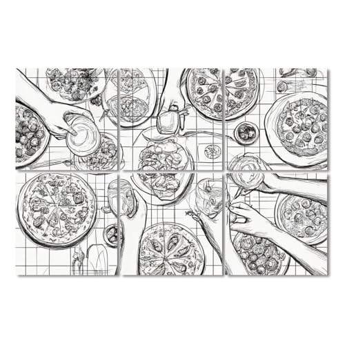 Paneles acústicos artísticos en paquete de 6 unidades 72"x48" con diseño retro pizza, auto-adhesivos y decorativos para estudios, oficinas y habitaciones miniatura 1