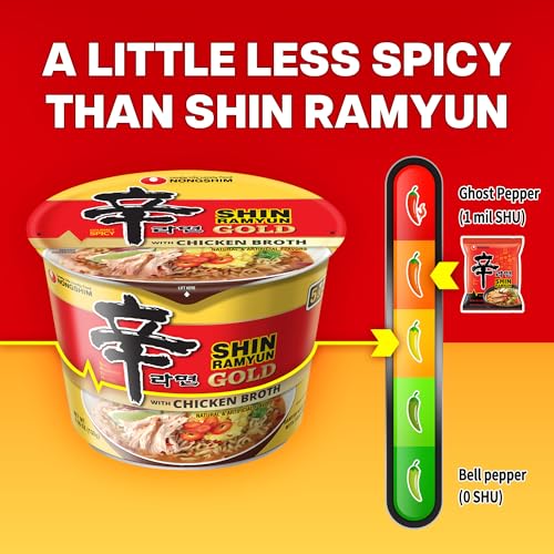 Image of Nongshim Ramen Noodles, Gourmet Instant Ramen bowl, Premium Microwavable Noodle Soup, Shin Gold, 3.56 Ounce (Pack of 6)