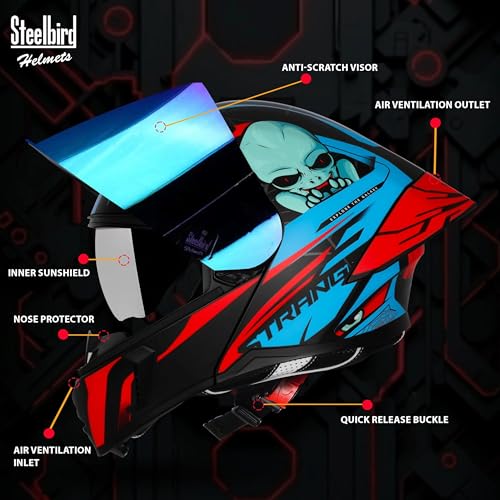 Image of Steelbird SBA-20 Strange ISI Certified Flip-Up Graphic Helmet for Men with Inner Silver Sunshield