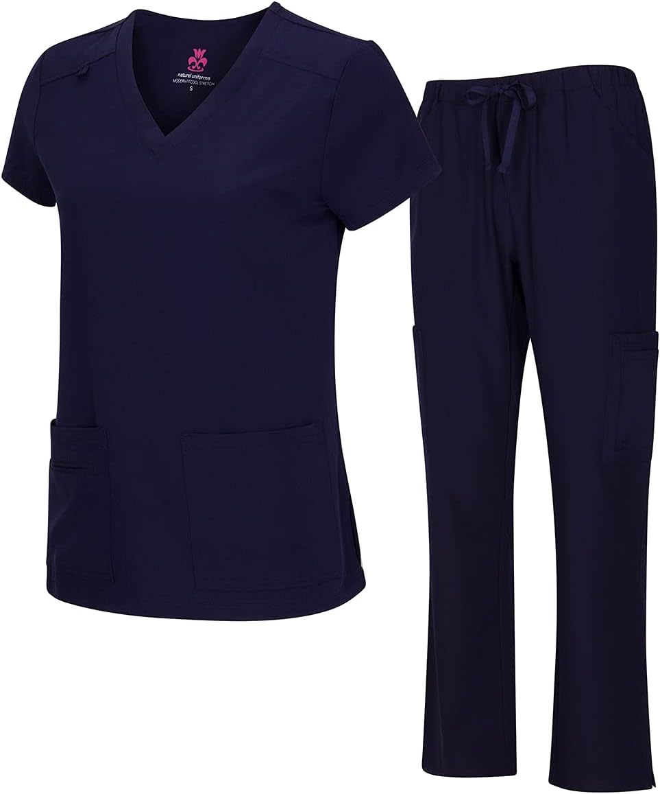 Natural Uniforms レディース クールストレッチ Vネック カーゴトップとパンツセット