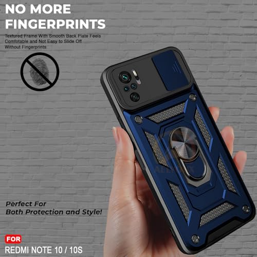Image of Armor Bumper Back Cover Case for Redmi Note 10 / 10S Rotating Camera Cover, Ring Holder & Kickstand | Heavy Duty & 360 Degree Protection Redmi Note 10 / 10S Back Cover (Blue).