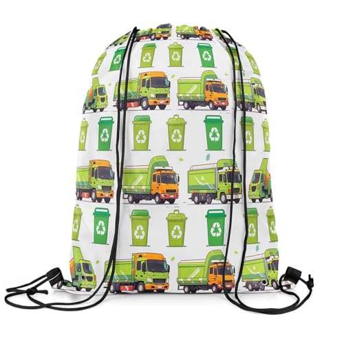 Erosebridal Garbage Truck Drawstring Bags Cartoon Green Car Drawstring Backpack Machinery Transport Vehicle String Backpack Trash Can Print Draw String Back Bag 13X15.72