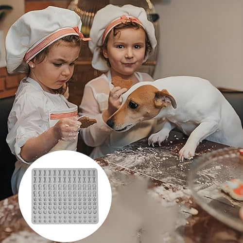 Backmatte Hundekekse, Silikon Hundekekse Backform, 5 Formen in 1 BPA-Freie Backmatte Hundeleckerlies Mini Backunterlage für DIY Hundekekse und Leckerlis (Hellgrau, 130 Gitter)