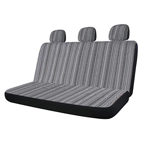 Copap 5pc Black & Gray Colorful Stripe Rear Seat Covers Baja Bucket Gray Saddle Blanket Weave Universal Back Seat Covers with 3 Headrests