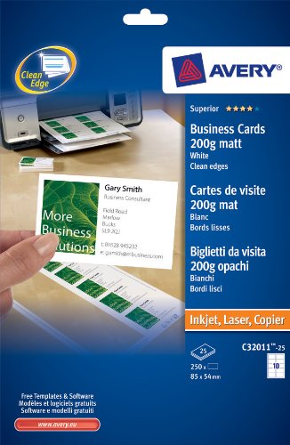 avery dennison zweckform offic C32011-25 - Avery Business Cards Single Sided Matt C32011-25 (250 Cards)