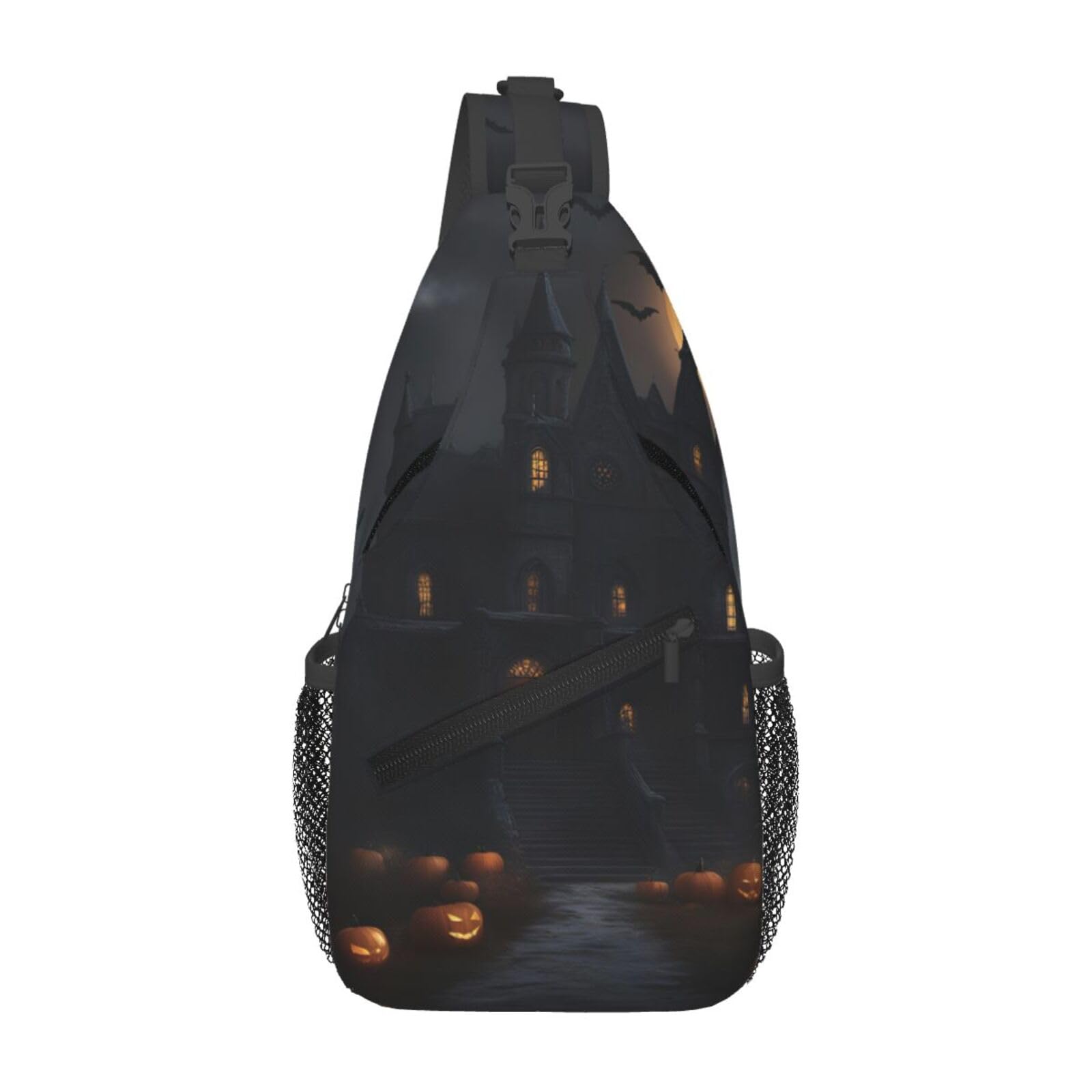 DRTGEDS Halloween Goth Sling Backpack,Men Cross Chest Bag Diagonally,Shoulder Bag For Outdoor Travel Cycling Bag, Black, One Size, Cross Chest Bag Diagonally