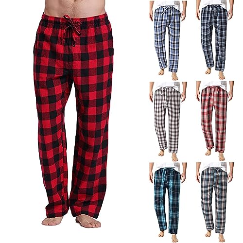 Herren Lange Schlafanzughose Karierte Pyjamahose Schlafhose Haushose...