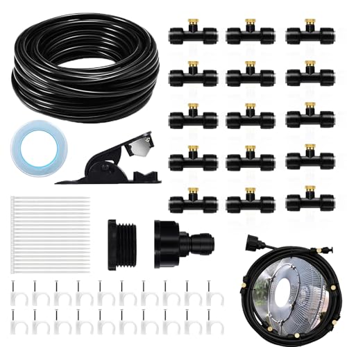Xmart 75pcs Sistema de Nebulización Refrigeración Terraza 15m Dispositivo de Enfriamiento por Aspersión Kit Riego con Boquilla de Latón Sistema Riego por Goteo para Jardines Patios Sombrillas y Techos