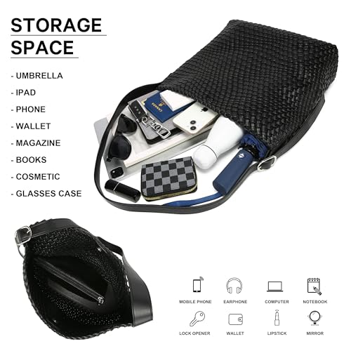 Woven Shoulder Bag for Women, Vegan Leather Tote Bag Large Summer Beach Handmade Satchel Travel Handbag4