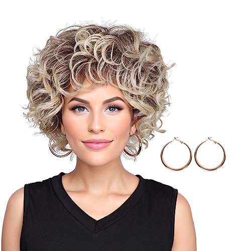 FantaLook Women 80s Cosplay Wig with Accessories (Dark Brown Gradient（Short Wig）)