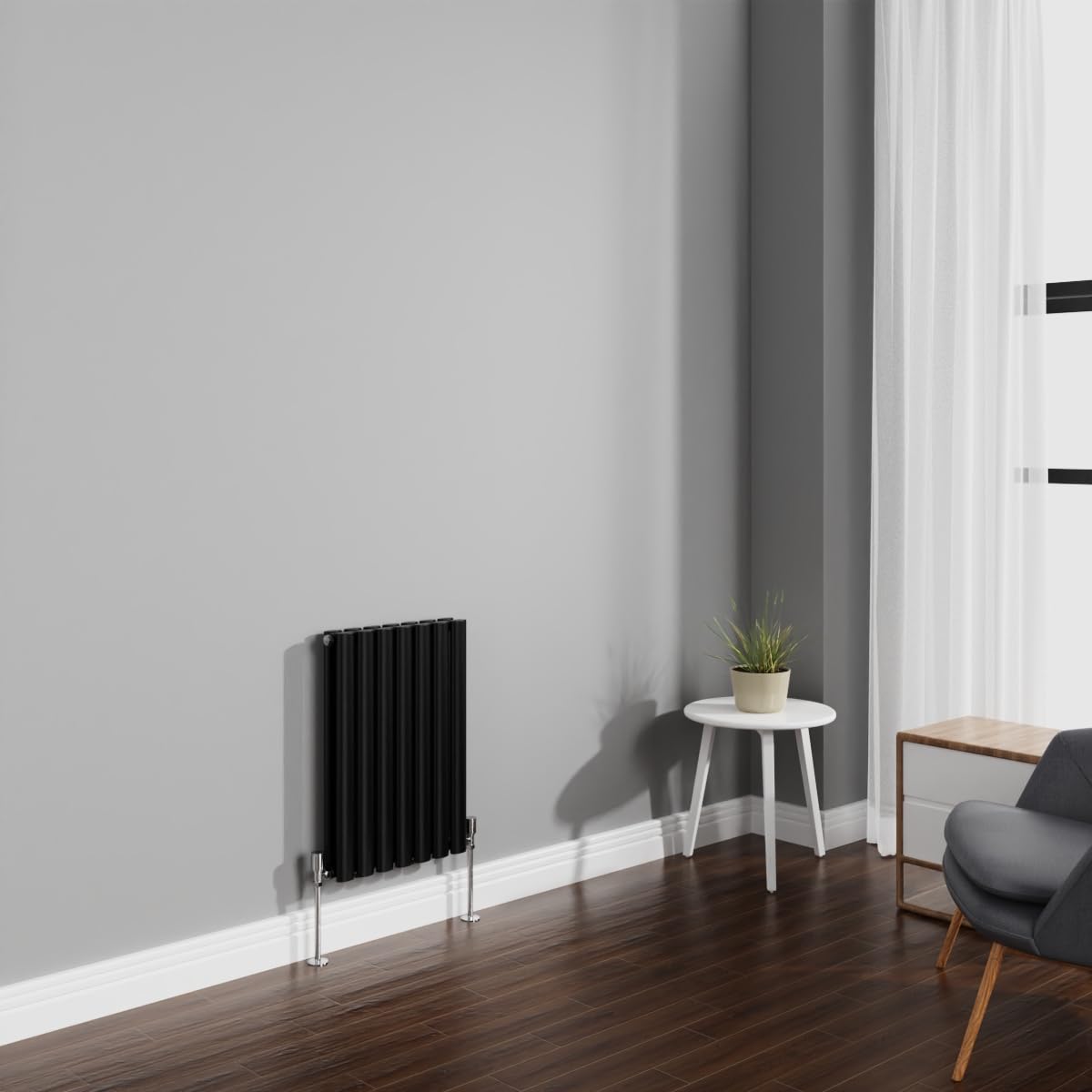 NRG 600x413mm Black Radiator Horizontal Oval Panel Bathroom Designer Double Rad Central Heating