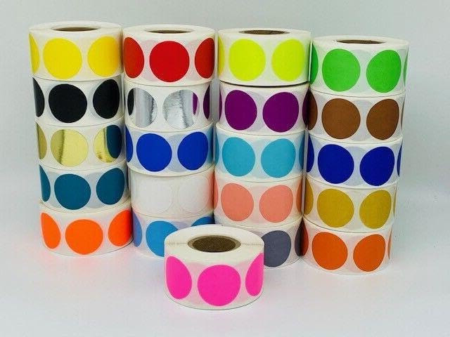 for 1 Color Coded Inventory Dots Adhesive Labels 5 RLS 1000 EA (PK, RD, GR, YL, TL)