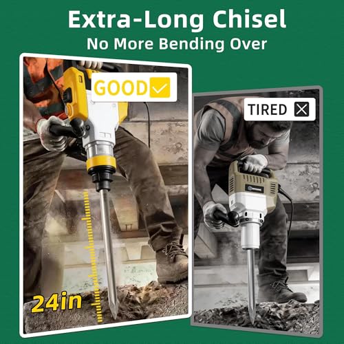 Image of 24-inch SDS Max 3pc Set - 3'' Scaling Chisels, 1'' Flat Chisel and Point Chisel - Masonry Concrete Drill Bit Set 40Cr Steel SDS Max Bits Rotary Hammer Drill for Tiles Brick Stone Concrete