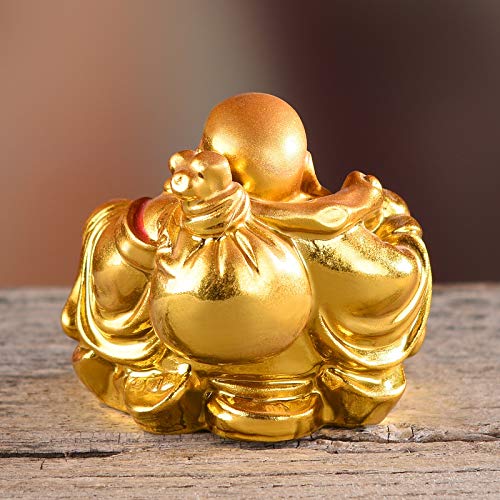 Estatua de Buda Risueño Feng Shui Resina Dorada 2.2 pulg miniatura 5