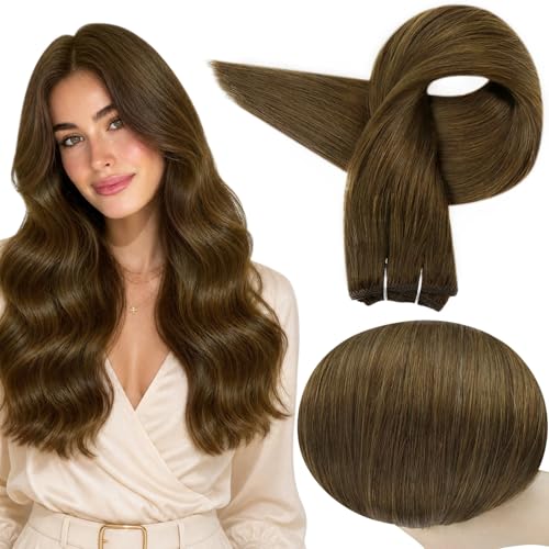Image of Full Shine Human Hair Weft Extensions Sew In Remy Hair 20 Inch 105G | Darker Brown Extensions, Remy Human Hair, Added Length, Seamless Weft, Daily Wear