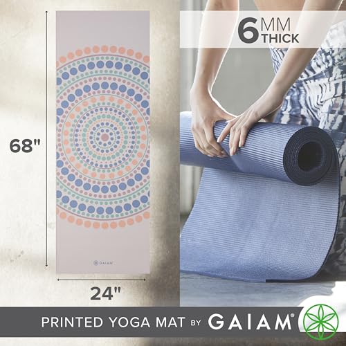 Image of Gaiam Premium Yoga Mat, 6mm Thick Print Mat | Premium 6mm thick cushioning for joint support. Non-slip print design for yoga, Pilates & floor workouts.