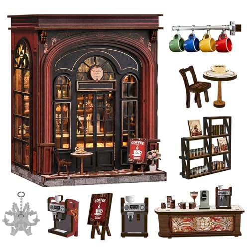 CRESYMME ミニチュアハウス ドールハウス ブックヌック キット 木製 DIY 立体 趣味 手作り（街角のあかりカフェ）