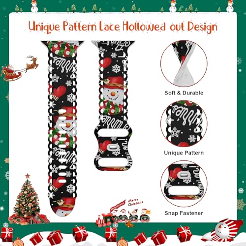Image of Compatible with Apple Watch Band 41mm 40mm 38mm 49mm 45mm 44mm 42mm Women Girl, Christmas Hollow Soft Silicone Sports Strap For iWatch Ultra SE Series 10 9 8 7 6 5 4 3 2, Snowman-42
