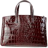 Material: Leder Olivia – Handtasche für Damen, Leder, Krokodiloptik, Leder in Krokodil-Optik, 38 x 25 x 16 cm – Bordeaux, Leder