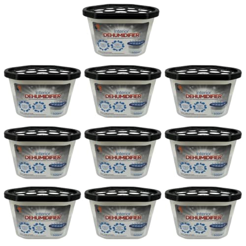 STERUN Disposable Dehumidifiers 500ml, Pack of 10 Moisture Absorber, Mould & Damp Absorber, Condensation Remover, Ideal for Home, Wardrobe, Bedroom, Kitchen, Caravan, Garages