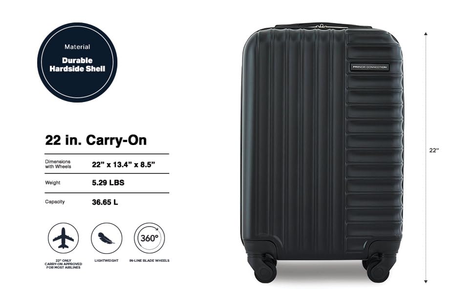 Image of French Connection 22 inch Quinn Carry-On Luggage, Black