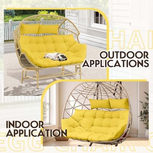 Image of ARMAISH India Double Seater Cushion Set - Polyester Fabric Padded Seat for Hanging Egg /Garden Jhula(Cushion ONLY Yellow)