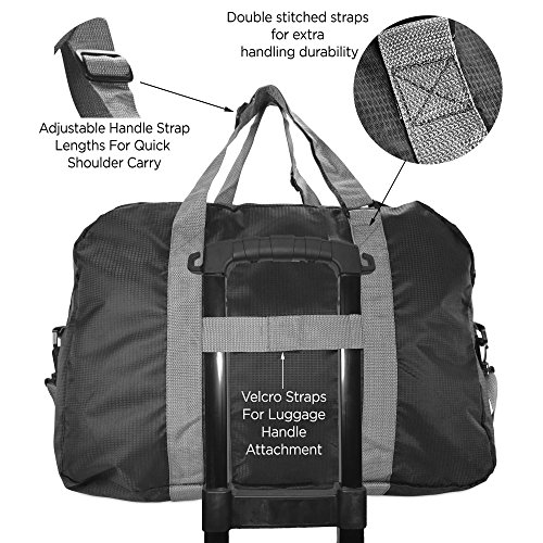 DALIX Foldable Travel Bag Packable Duffle Duffel Bag Carry On Black