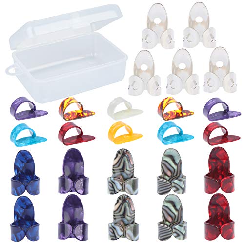 25 Piece Guitar Finger Picks Guitar Thumb Picks Middle Finger Picks Stainless Steel Guitar Finger Picks Guitar Pick Set with Transparent Box