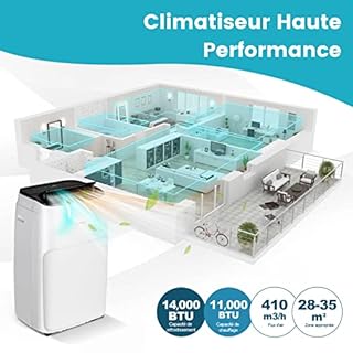 COSTWAY Climatiseur Mobile Silencieux 5 EN 1, Clim 14000BTU Refroidissement Rapide,Chauffage,Ventilateur,Déshumidificateur,Mode Nuit, Climatisation Faible Conso,Wifi