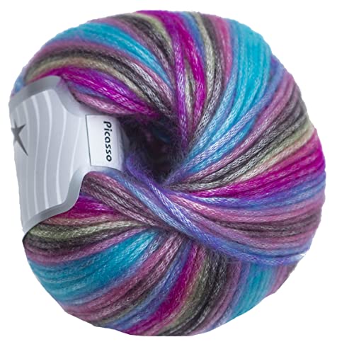 Image of Picasso (3 Pack) Light Shinny Yarn for Knitting & Crochet - Acrylic & Polyester Blend (3x1.76 Oz, 3x125 yds) - Dream-Green, Brown, Blue, Turquoise, Fuchsia