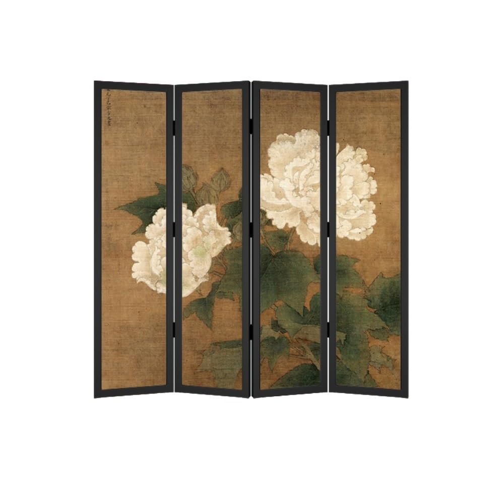 Privacy Screen Home Peony Screen Partition Living Room Folding Mobile Tea Room Entrance Shielding Decorative Folding Screen Room Divider