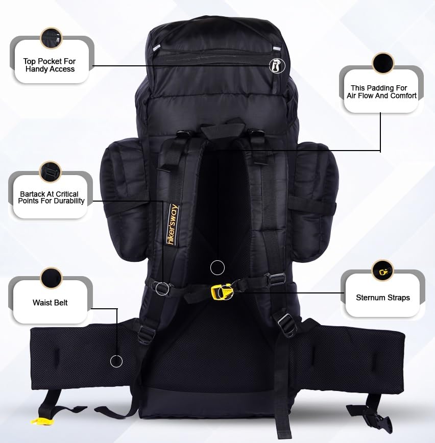 Image of hiker's way 75+5 Ltrs Rucksack bags Rucksacks for men Trekking bags for men backpacks Travelling Bag For men and women with waterproof compartment with rain cover