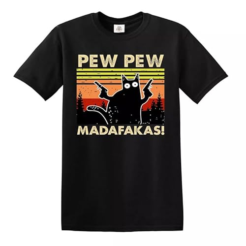 T-shirt motif chat Pew Pew Madafakas Coffee Retro Kitten Best Cat Dad Funny Unisex Tee, Pew Pew Madafakas, L