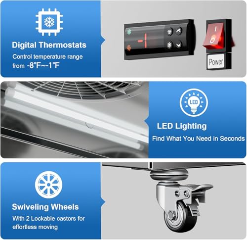 Image of 54 inchW Commercial Freezer 2 Door Stainless Steel Upright Freezer Reach-in Solid Door Upright Fan Cooling 36 Cu.ft 2 Section Freezer -8-1F for Restaurant, Bar, Shop