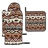Vintage rustic oven mitts and pot holders sets of 3 heat resistant hot pads bear mountain oven gloves for kitchen cooking bbq baking  urban country home decor