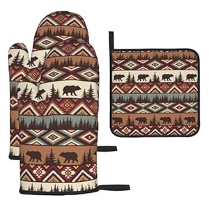 Vintagerusticovenmittsandpotholderssetsof3heatresistanthotpadsbearmountainovenglovesforkitchencookingbbqbaking Urban Country Home Decor Vintage rustic oven mitts and pot holders sets of 3 heat resistant hot pads bear mountain oven gloves for kitchen cooking bbq baking urban country home decor