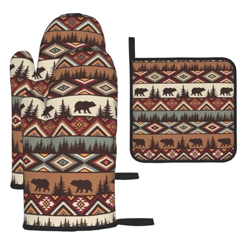 Vintagerusticovenmittsandpotholderssetsof3heatresistanthotpadsbearmountainovenglovesforkitchencookingbbqbaking Urban Country Home Decor Vintage rustic oven mitts and pot holders sets of 3 heat resistant hot pads bear mountain oven gloves for kitchen cooking bbq baking urban country home decor