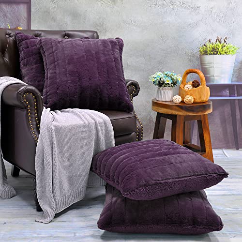 Home Soft Things Purple Super Mink Solid Color Throw Pillow Shell with Sherpa Backing Cushion Cover 4 Piece Set, 20