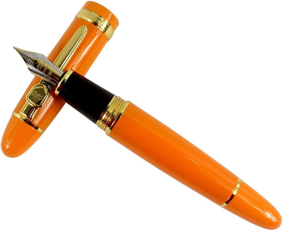 Jinhao 159 Big Heavy Barrel Medium Nib Fountain Pen with Golden Clip - Orange - Image 5