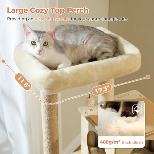 Árbol para Gatos de Madera 56.3 Pulgadas Moderno Beige miniatura 4